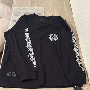 Chrome Hearts Black Long Sleeve Shirt with White Accents Los Angeles XL